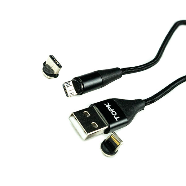 Кабель магнитный Topk USB - MicroUSB/Type-C/Lightning (Черный)