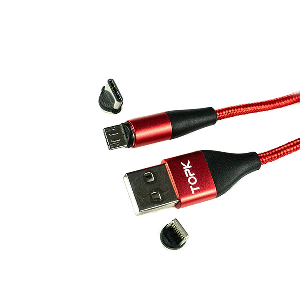 Кабель магнитный Topk USB - MicroUSB/Type-C/Lightning (Красный)