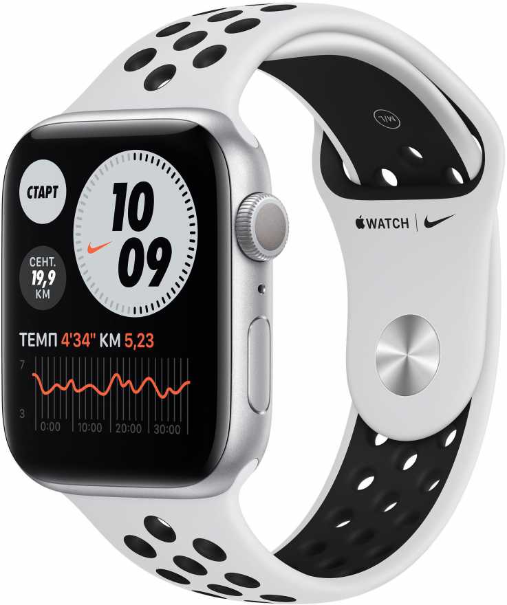 Умные часы APPLE Watch Series 6 Nike 44 мм (алюминий серебристый/белый