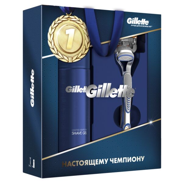 Подарочный набор Gillette Бритва Fusion5 с 1 сменной кассетой + Гель для бритья Ultra Sensitive 75 мл (7702018508464)