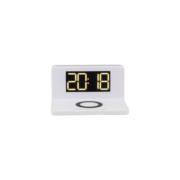 Часы-будильник с быстрой беспроводной зарядкой и ночником EVOLUTION QWC-101 (белый)